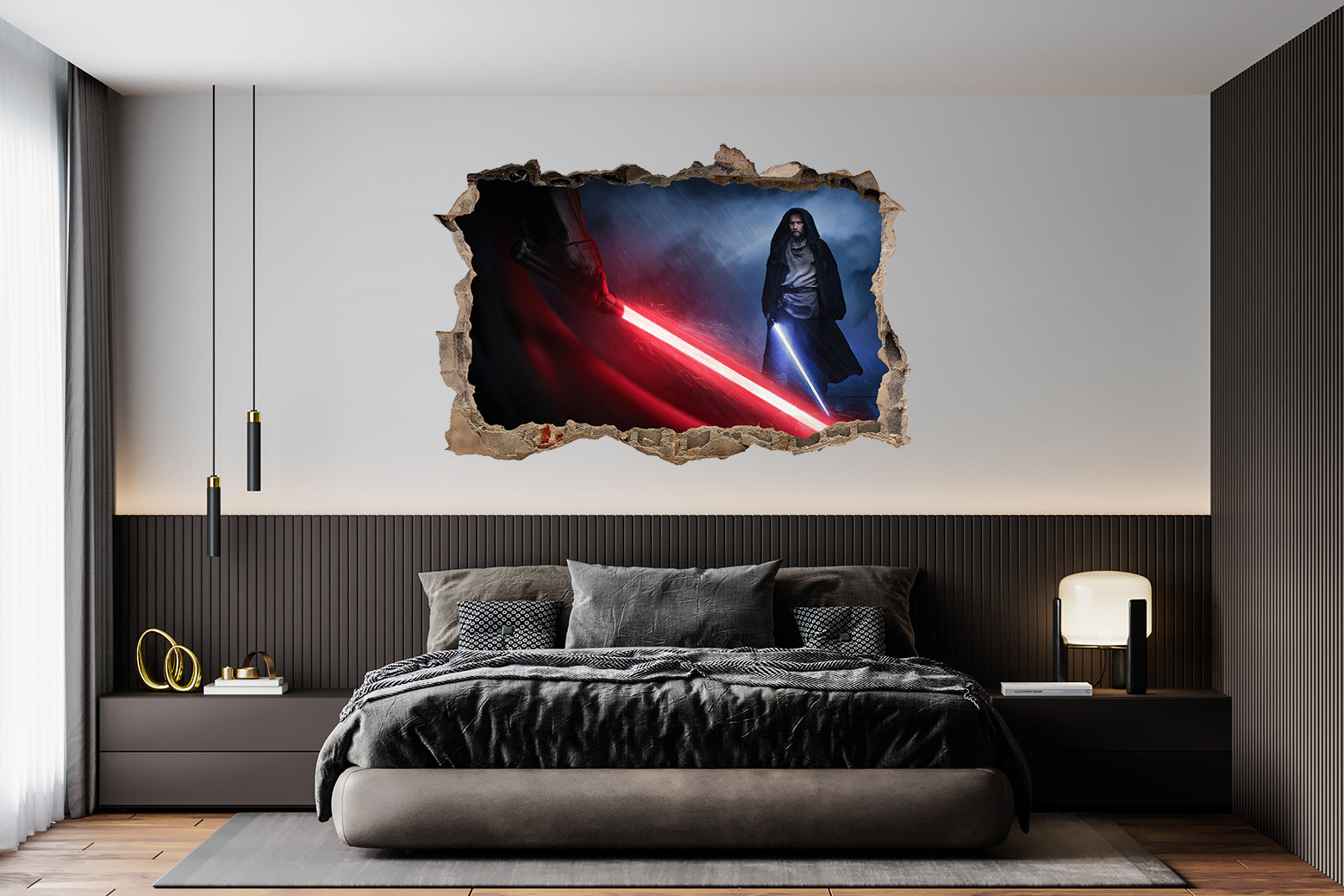 Obi Wan Vs Darth Vader Star Wars 3D Smashed Broken Decal Wall Sticker JS175