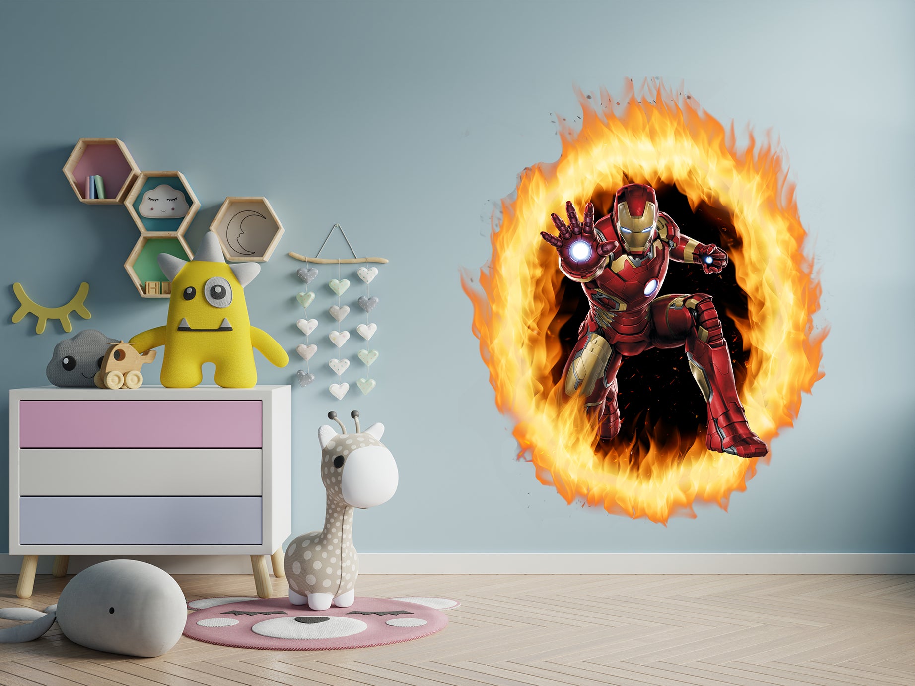 Iron Man 3D Ring Of Fire Effect Wall Sticker Super Hero Decal WC410