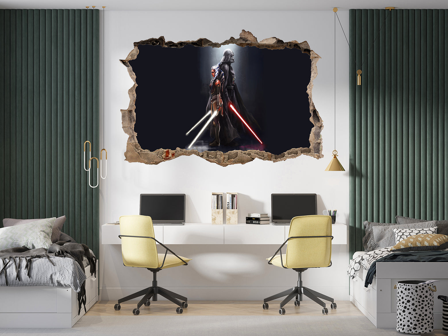 Ahsoka Tano Vs Darth Vader Star Wars 3D Smashed Broken Decal Wall Sticker JS168