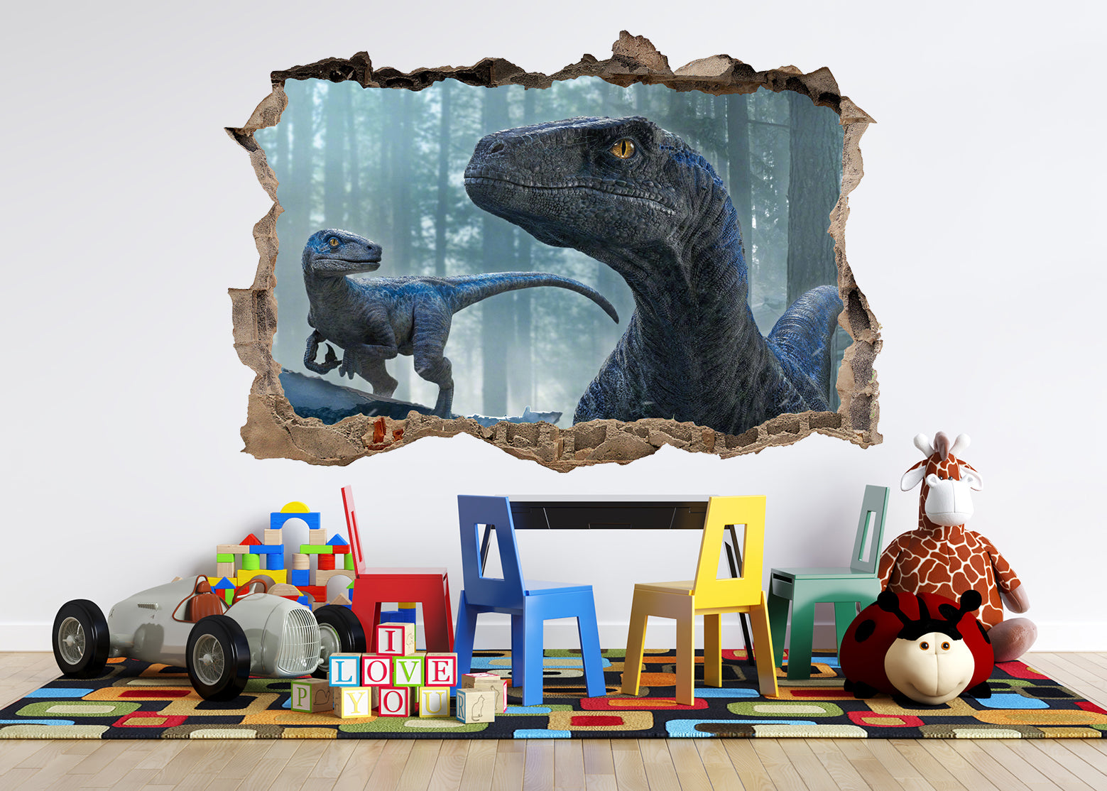 Dinosaurs 3D Smashed Broken Decal Wall Sticker JS159