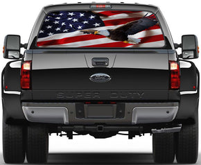 US Flag Bald Eagle Car Rear Window See-Through Net Decal