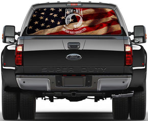 USA Flag Pow Mia Rear Window See-Through Net Decal