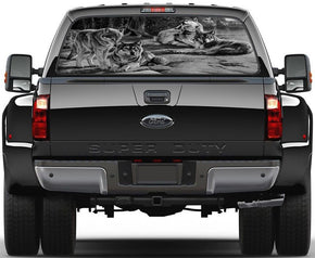Wolves Flock B/W Rear Window See-Through Net Decal