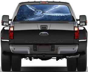 White Owl Snow Storm Car Rear Window See-Through Net Decal