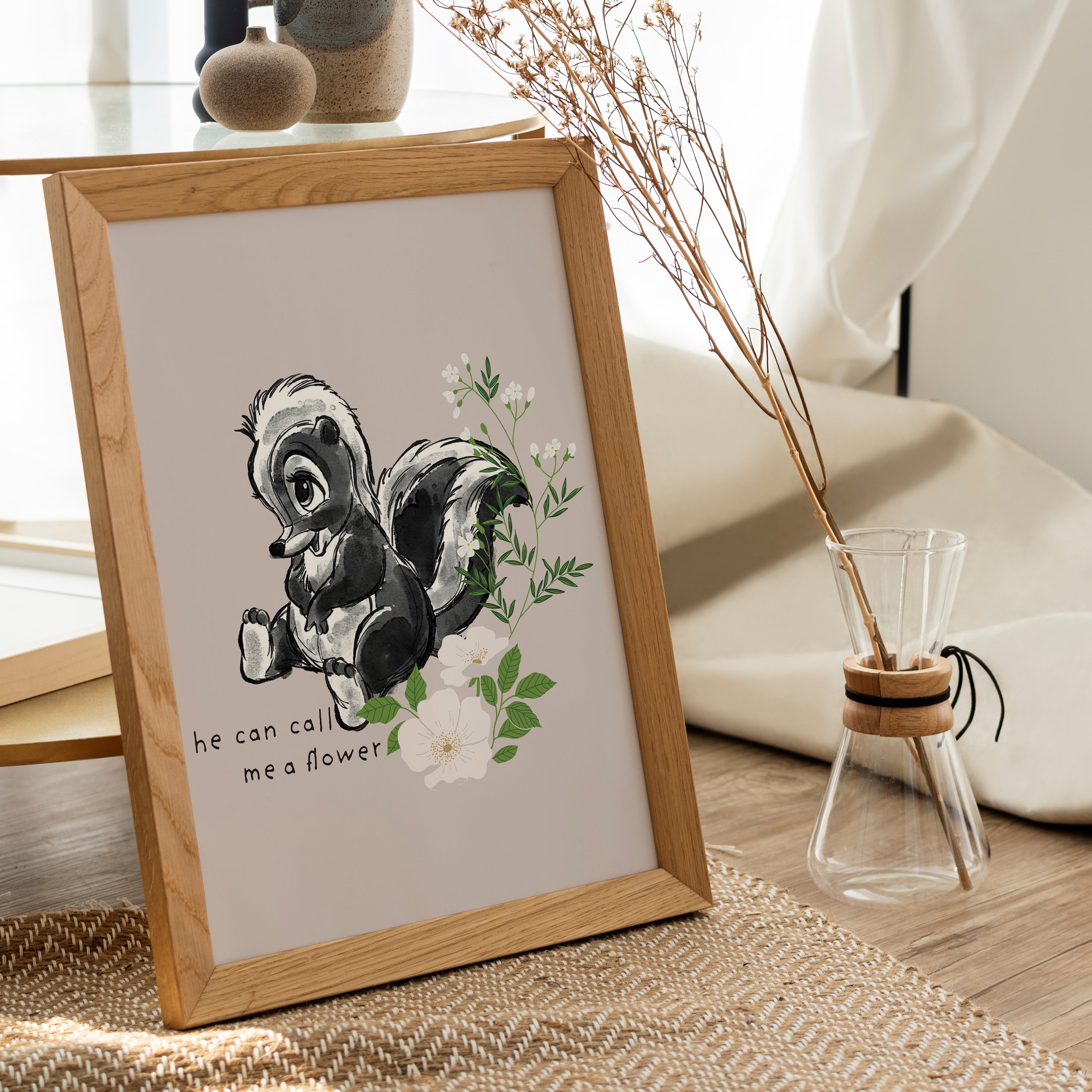 Flower Bambi Minimalist Wall Poster Premium Paper Print - Multiple Sizes Available