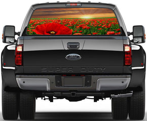 Poppy Field Sunset Car Rear Window See-Through Net Decal