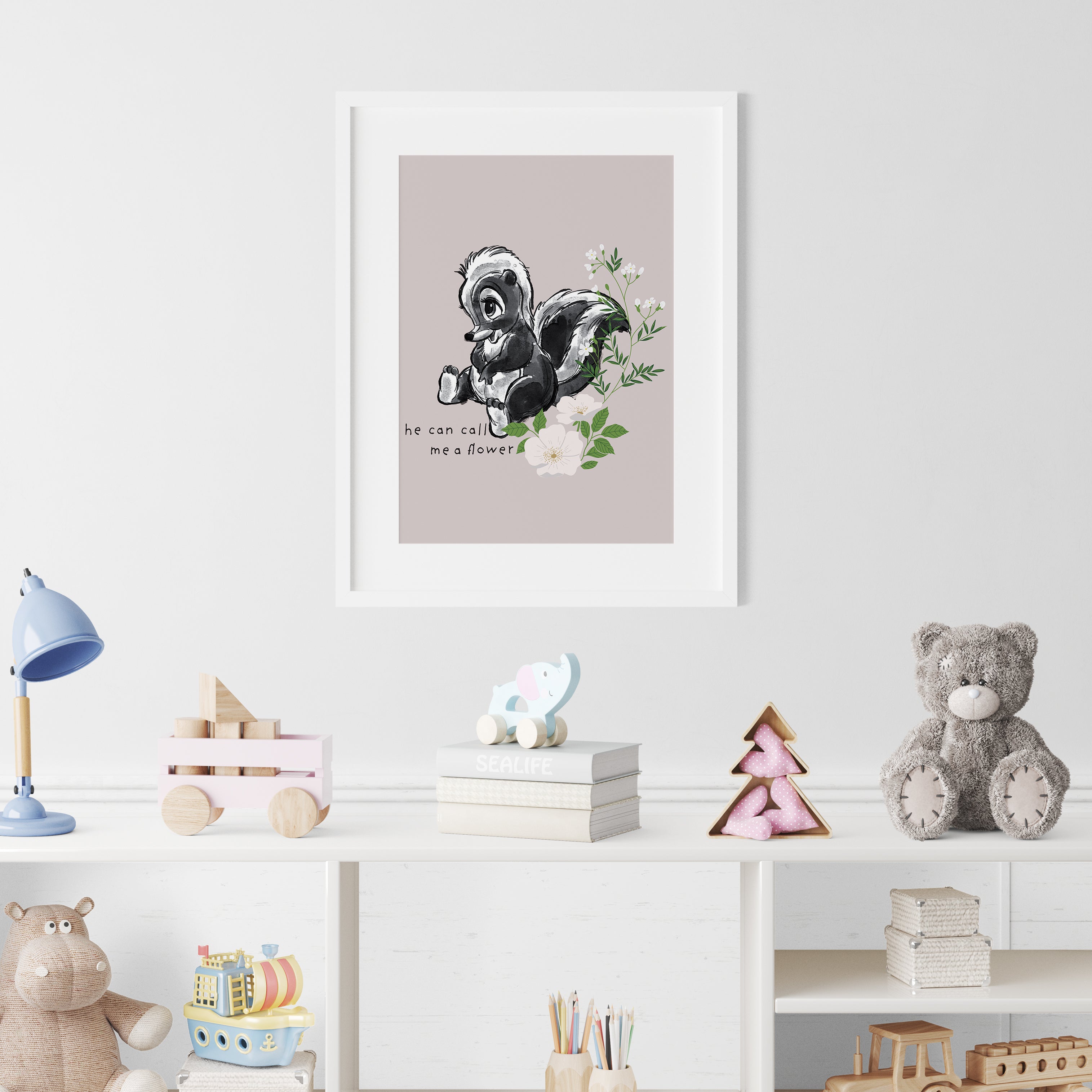 Flower Bambi Minimalist Wall Poster Premium Paper Print - Multiple Sizes Available