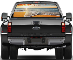 Beach Sunset Waves Car Rear Window See-Through Net Decal