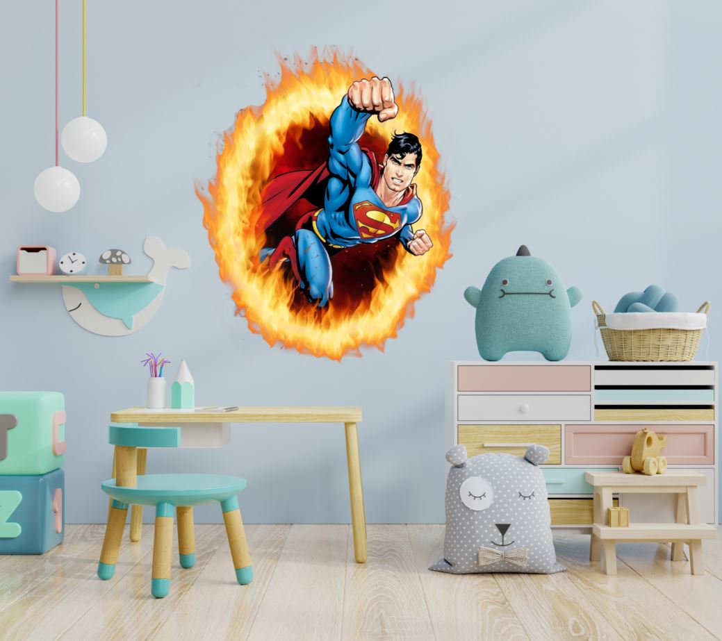 Superman 3D Ring Of Fire Effect Wall Sticker Super Hero Decal WC412