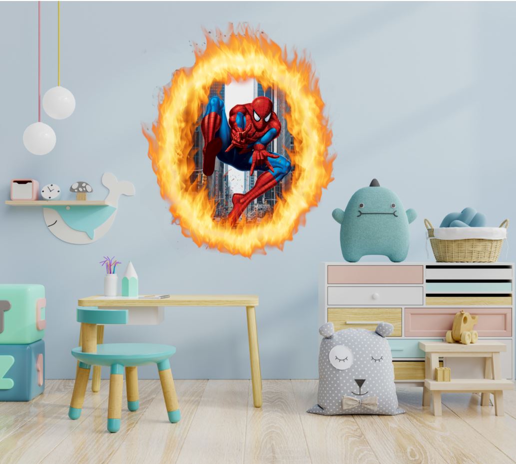 Spiderman 3D Ring Of Fire Effect Wall Sticker Super Hero Decal WC411