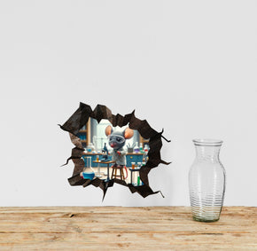 Scientist Mouse - Whimsical Mouse Hole Wall Decal Sticker - 3D Cute Home Decor Mural - Funny Lab Rat Design 19