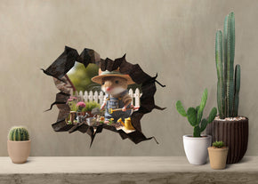 Gardener Mouse - Whimsical Mouse Hole Wall Decal Sticker - 3D Cute Home Decor Mural - Funny Gardening Mouse Design 13