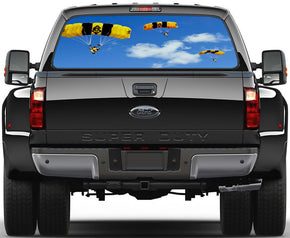 Sky Dive Parachute Jump Car Rear Window See-Through Net Decal