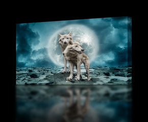 White Wolves Full Moon Canvas Print Giclee