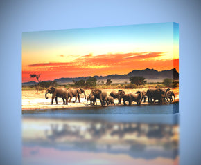 Éléphants Herding Canvas Print Giclee