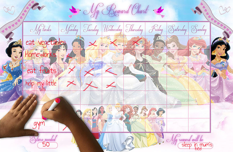 Disney Princess REWARD CHART Decal WALL STICKER Kids CC012