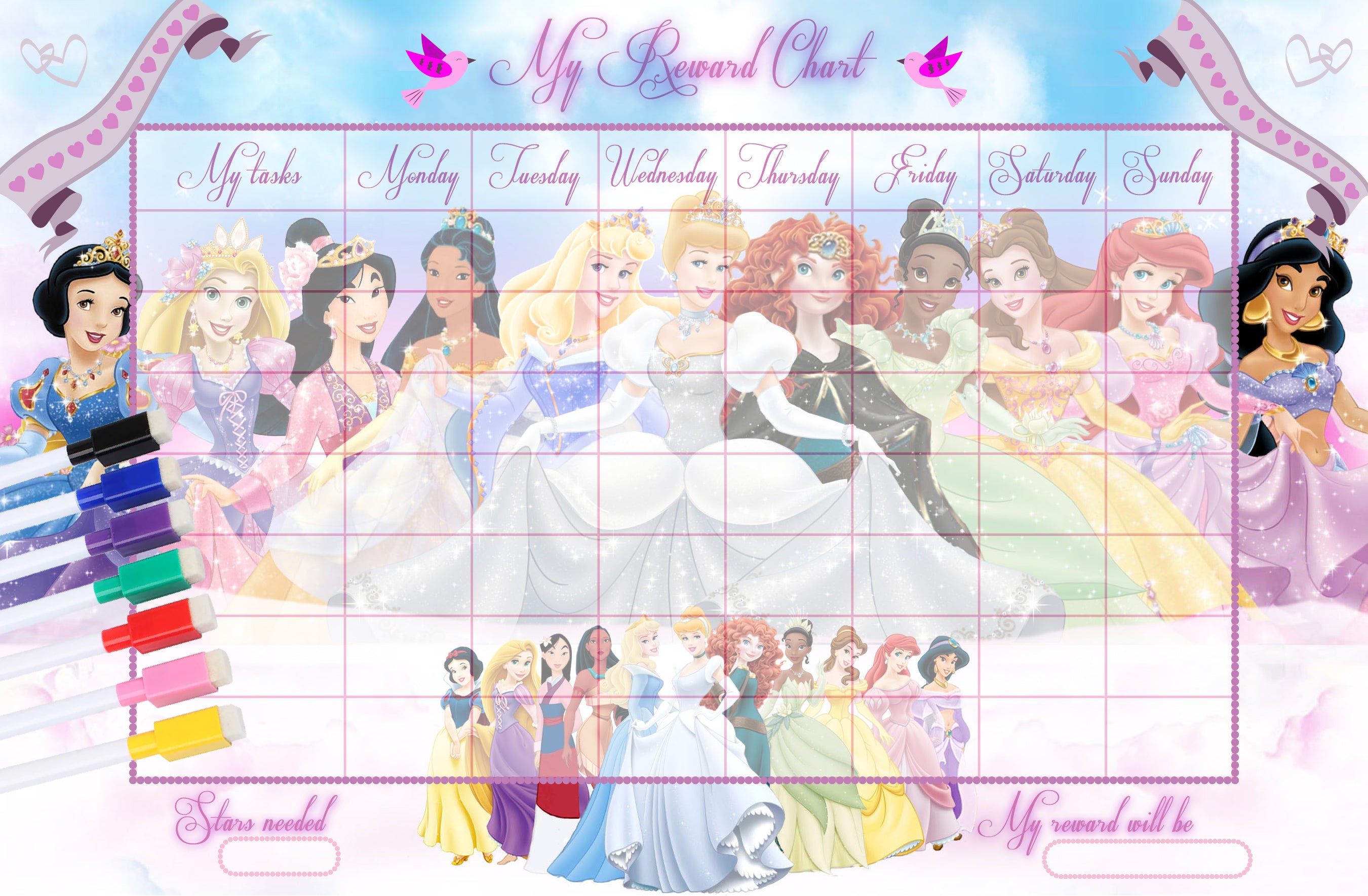 Disney Princess REWARD CHART Decal WALL STICKER Kids CC012