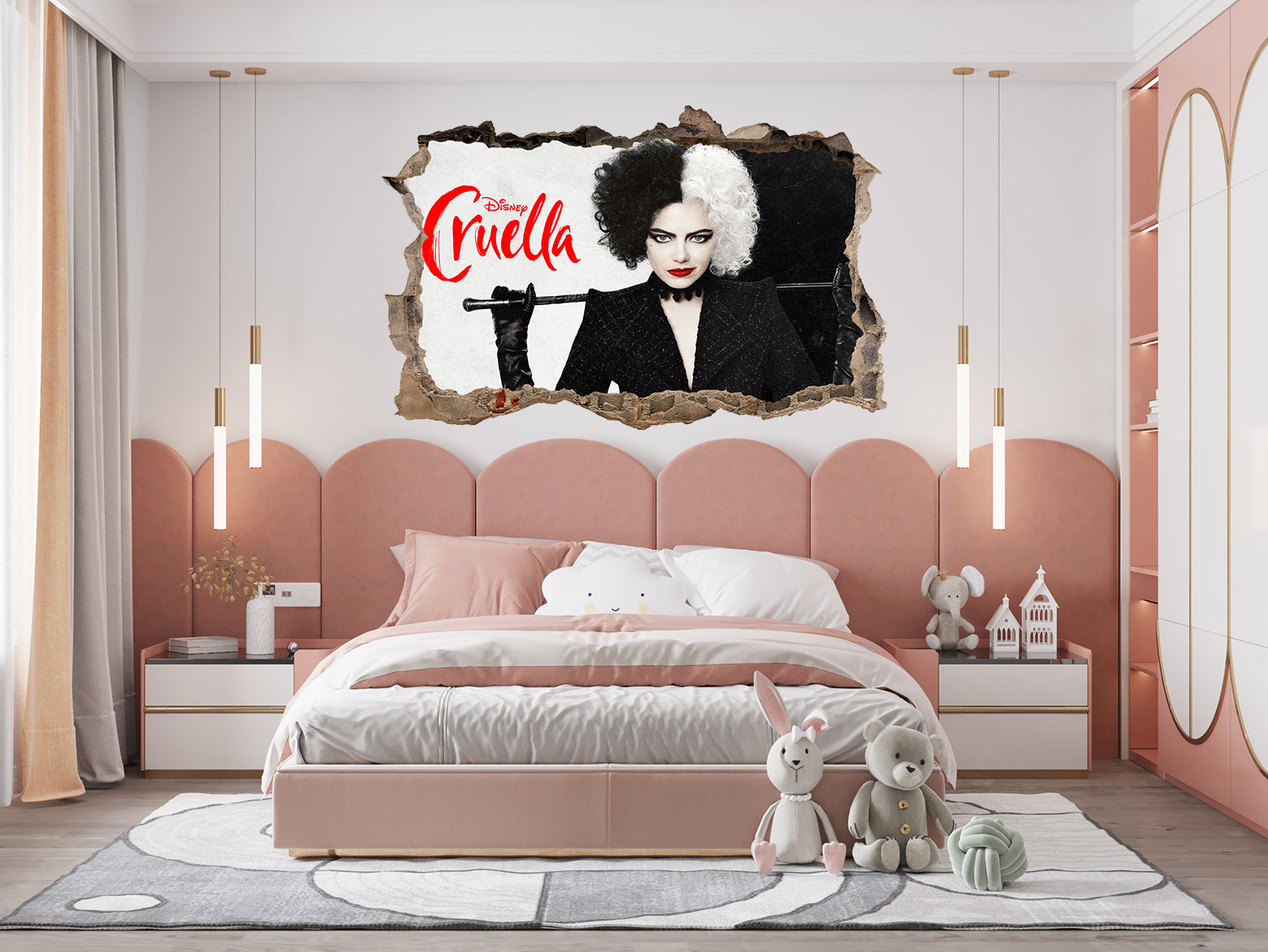 Cruella 3D Smashed Hole Illusion Decal Wall Sticker JS12