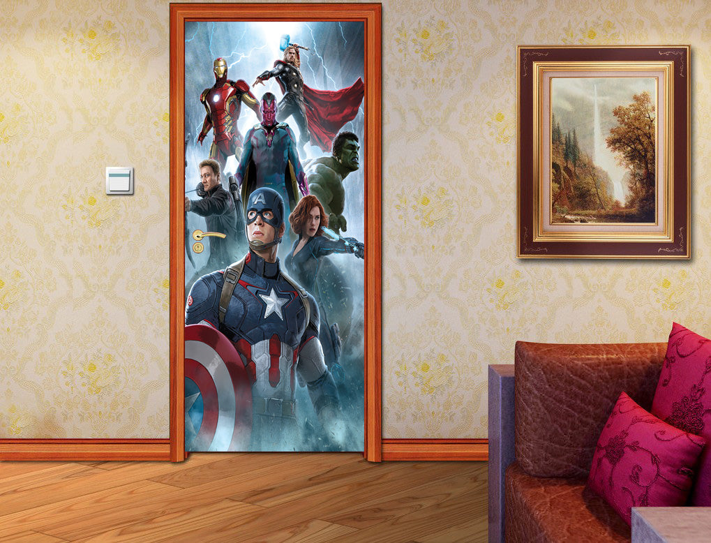 The Avengers Super Heroes Personalized DOOR WRAP Decal Removable Sticker D01