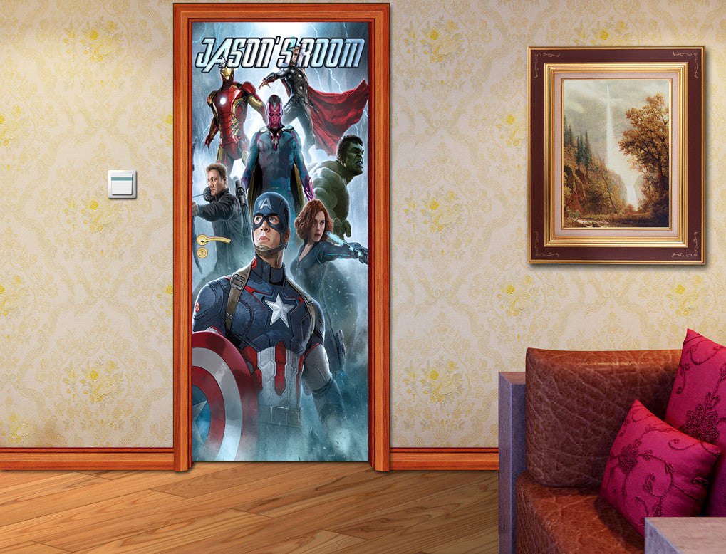 The Avengers Super Heroes Personalized DOOR WRAP Decal Removable Sticker D01