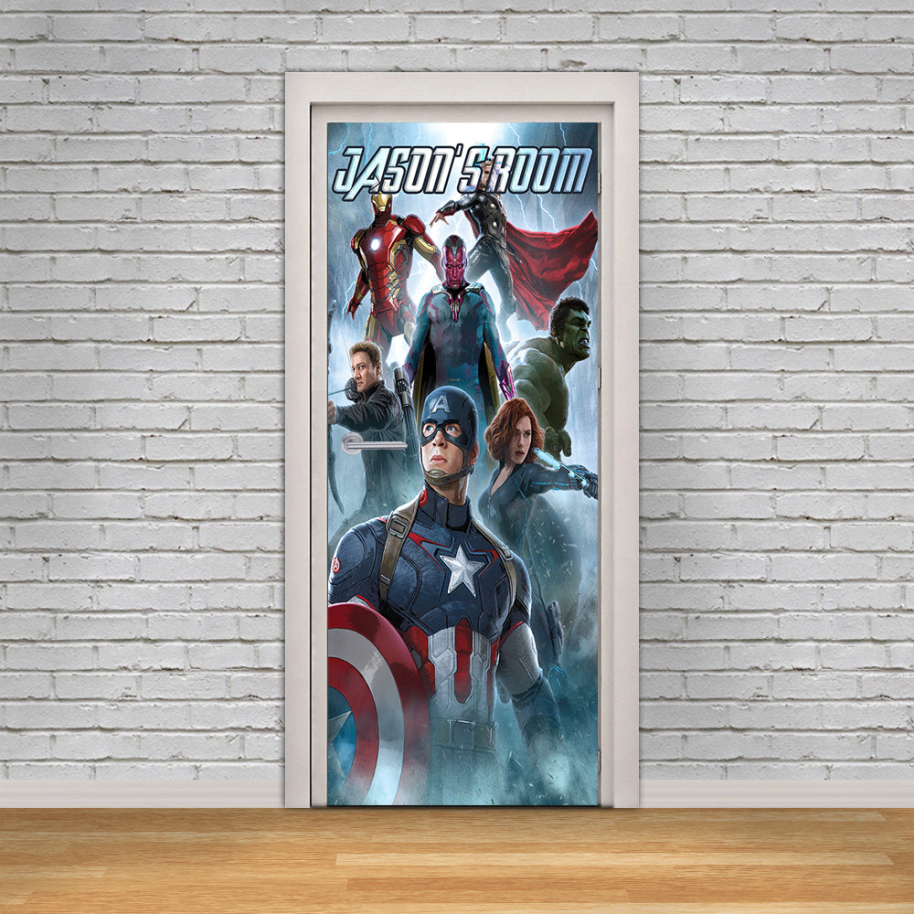The Avengers Super Heroes Personalized DOOR WRAP Decal Removable Sticker D01