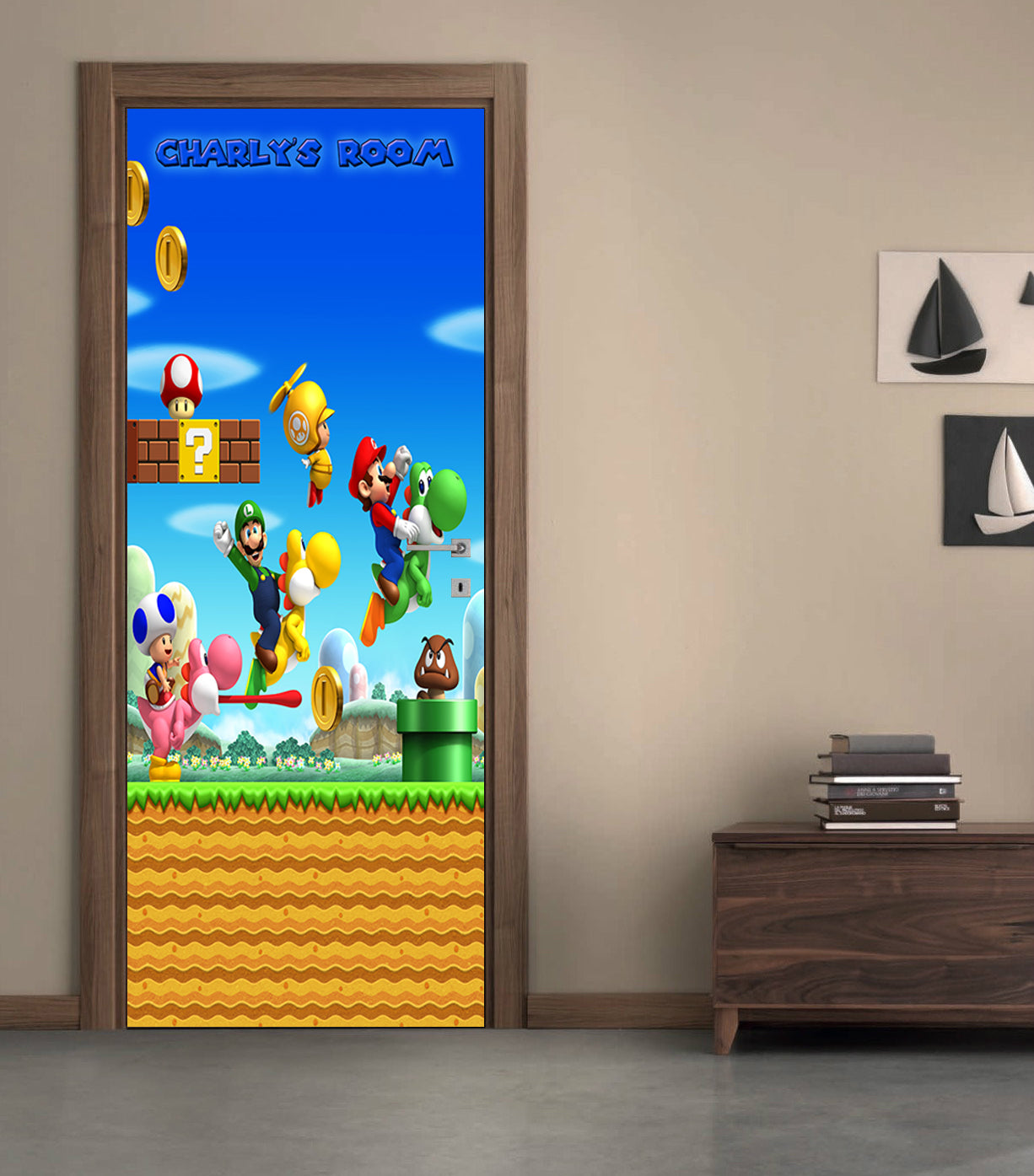 Super Mario Bros Nom personnalisé PORTE WRAP Autocollant amovible décalcomanies D117