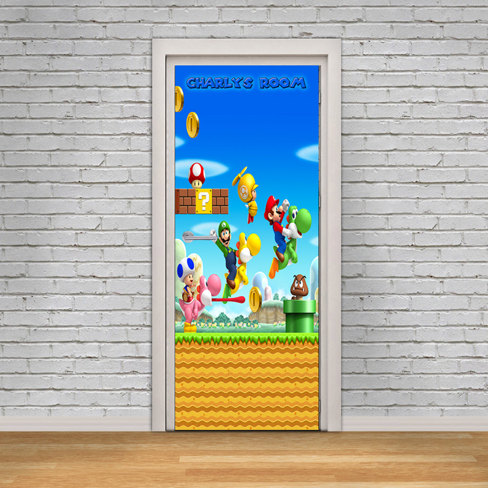 Super Mario Bros Nom personnalisé PORTE WRAP Autocollant amovible décalcomanies D117