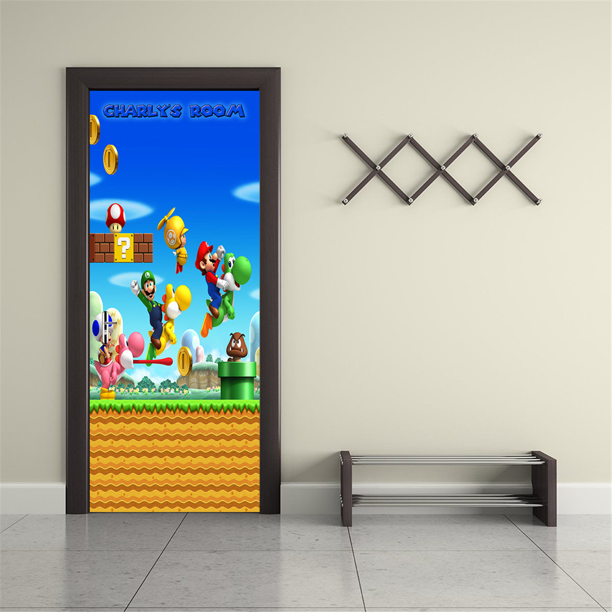 Super Mario Bros Nom personnalisé PORTE WRAP Autocollant amovible décalcomanies D117