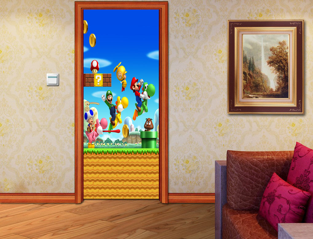 Super Mario Bros Nom personnalisé PORTE WRAP Autocollant amovible décalcomanies D117
