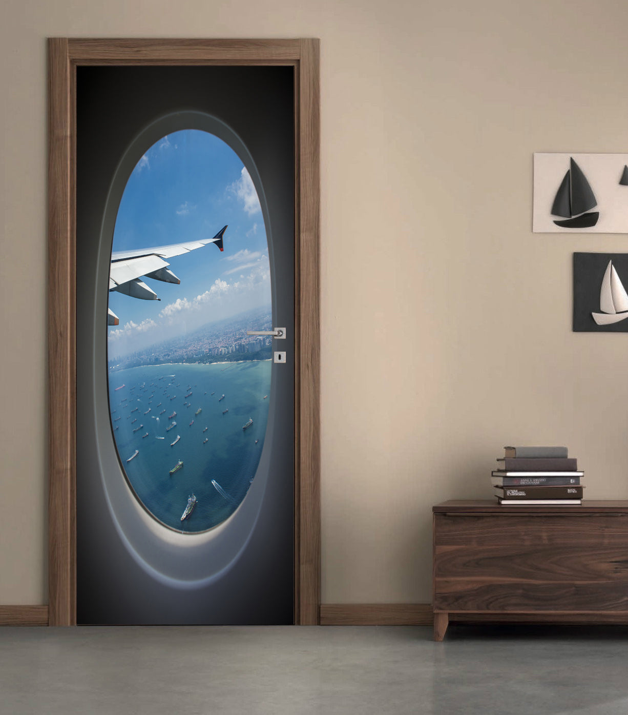 Airplane Window View DIY DOOR WRAP Decal Removable Sticker D135