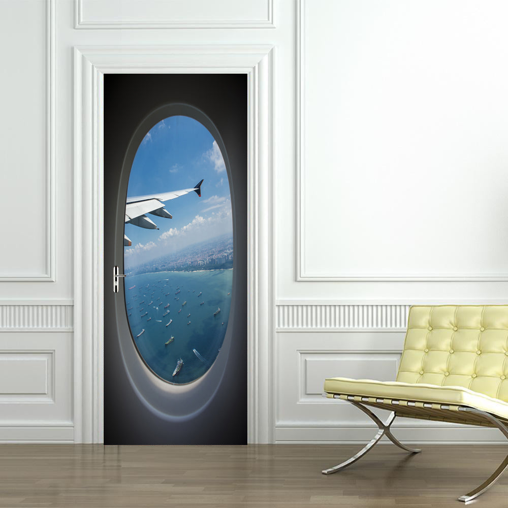 Airplane Window View DIY DOOR WRAP Decal Removable Sticker D135