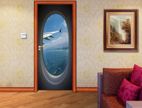 Airplane Window View DIY DOOR WRAP Decal Removable Sticker D135