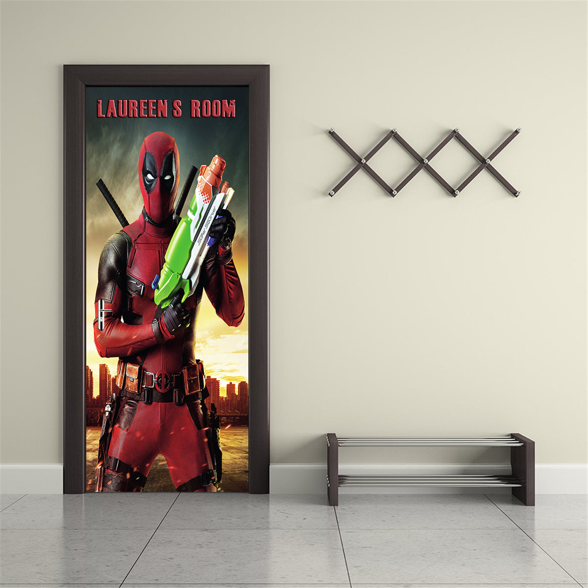 Deadpool Personalized Name DOOR WRAP Decal Removable Sticker D140