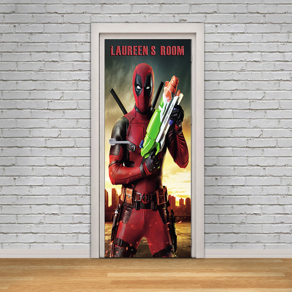 Deadpool Personalized Name DOOR WRAP Decal Removable Sticker D140