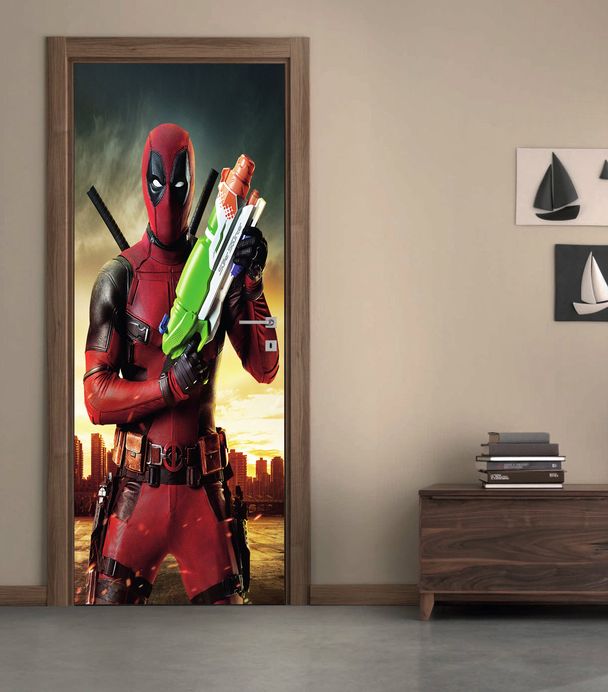 Deadpool Personalized Name DOOR WRAP Decal Removable Sticker D140