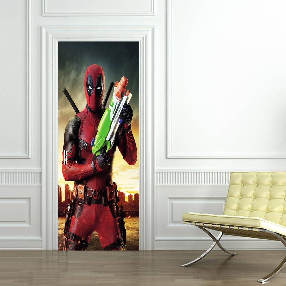 Deadpool Personalized Name DOOR WRAP Decal Removable Sticker D140