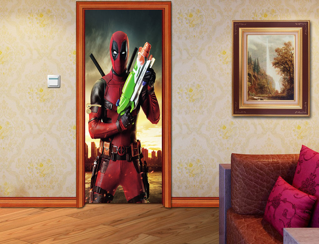 Deadpool Personalized Name DOOR WRAP Decal Removable Sticker D140