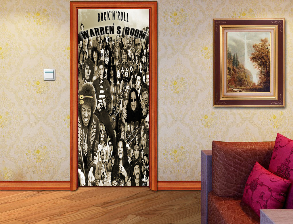 Rock N Roll Personalized Name DOOR WRAP Decal Removable Sticker D162