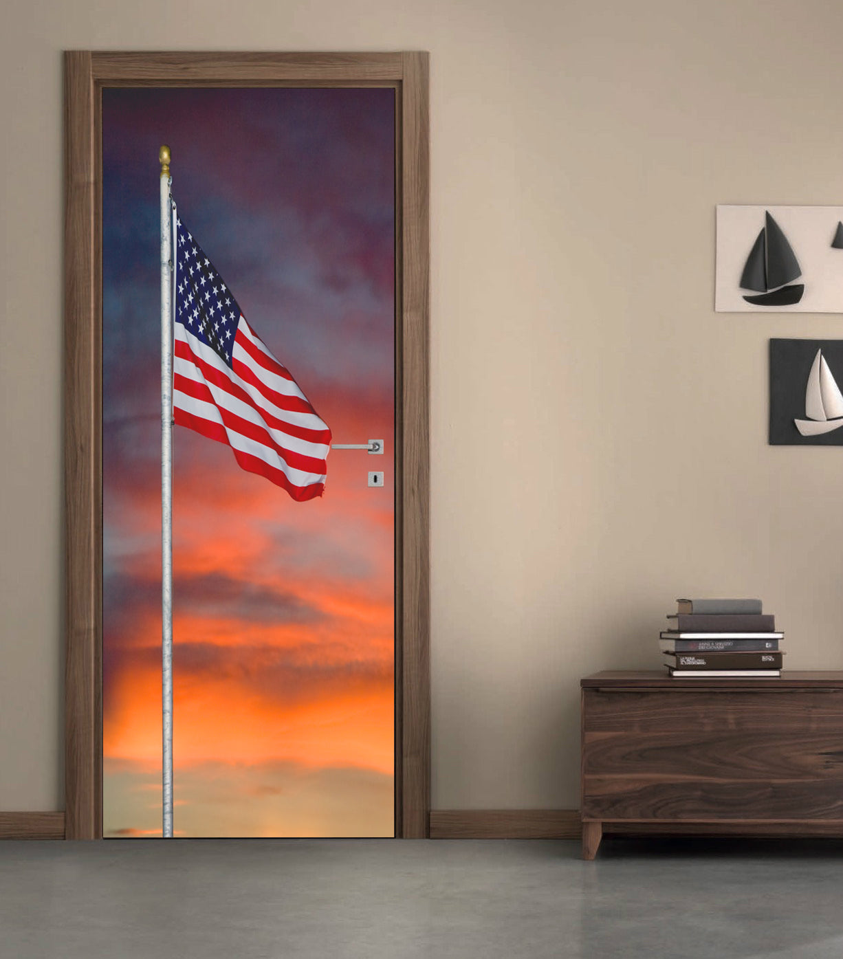 US American Flag Sunset DIY DOOR WRAP Decal Removable Sticker D176
