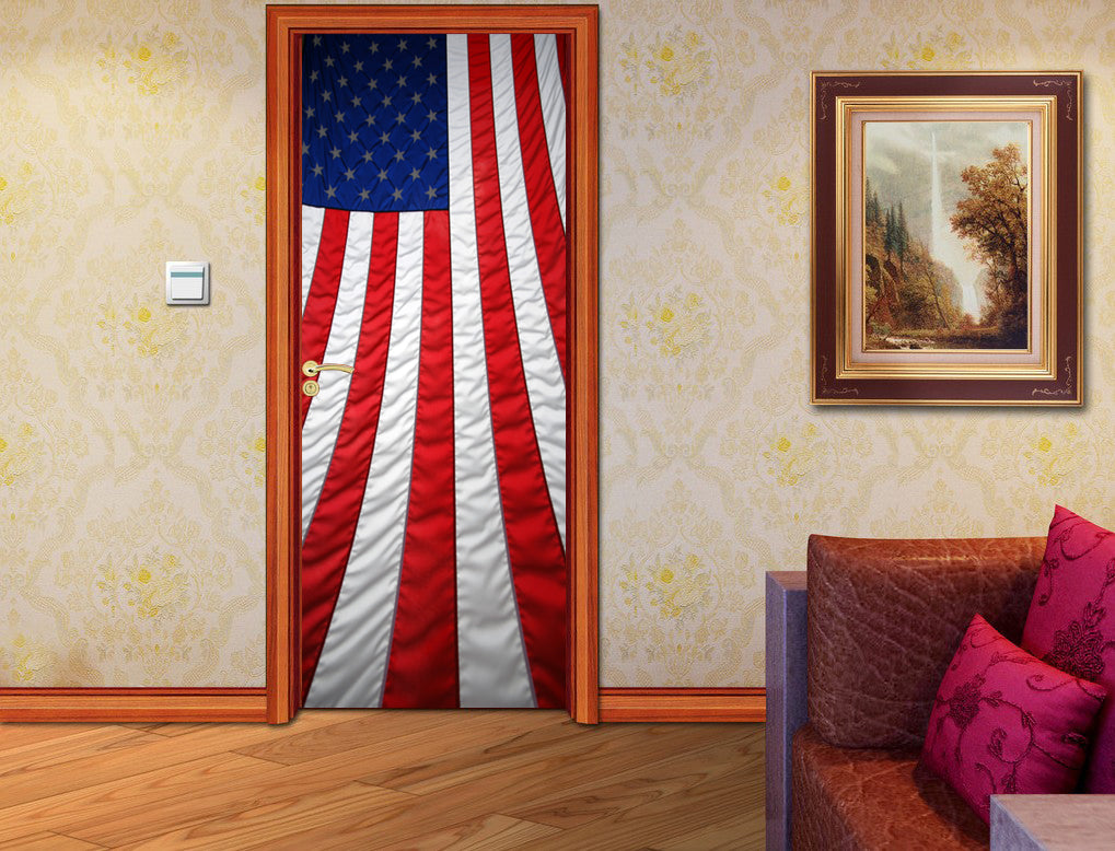 US American Flag DIY DOOR WRAP Decal Removable Sticker D177
