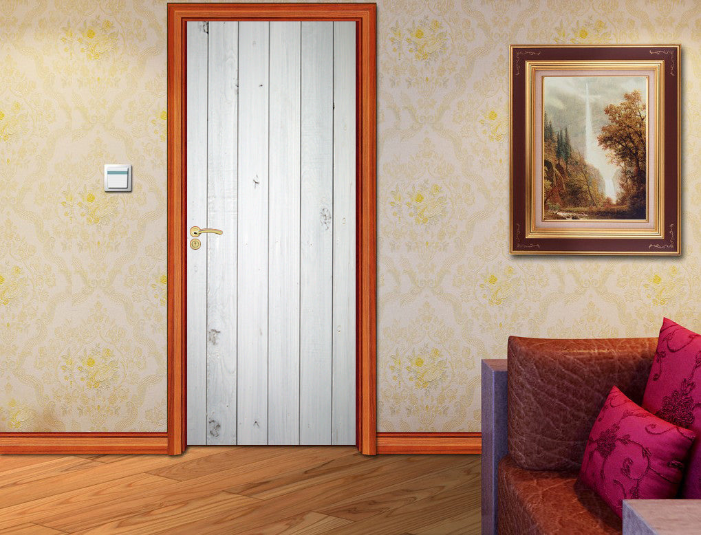 White Wood Planks DIY DOOR WRAP Decal Removable Sticker D178