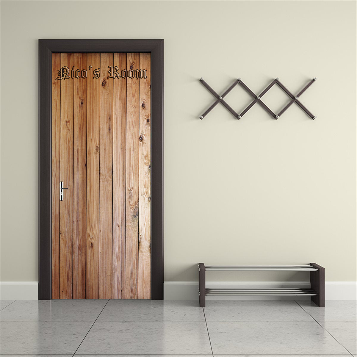 Wood Planks Personalized Name DOOR WRAP Decal Removable Sticker D181