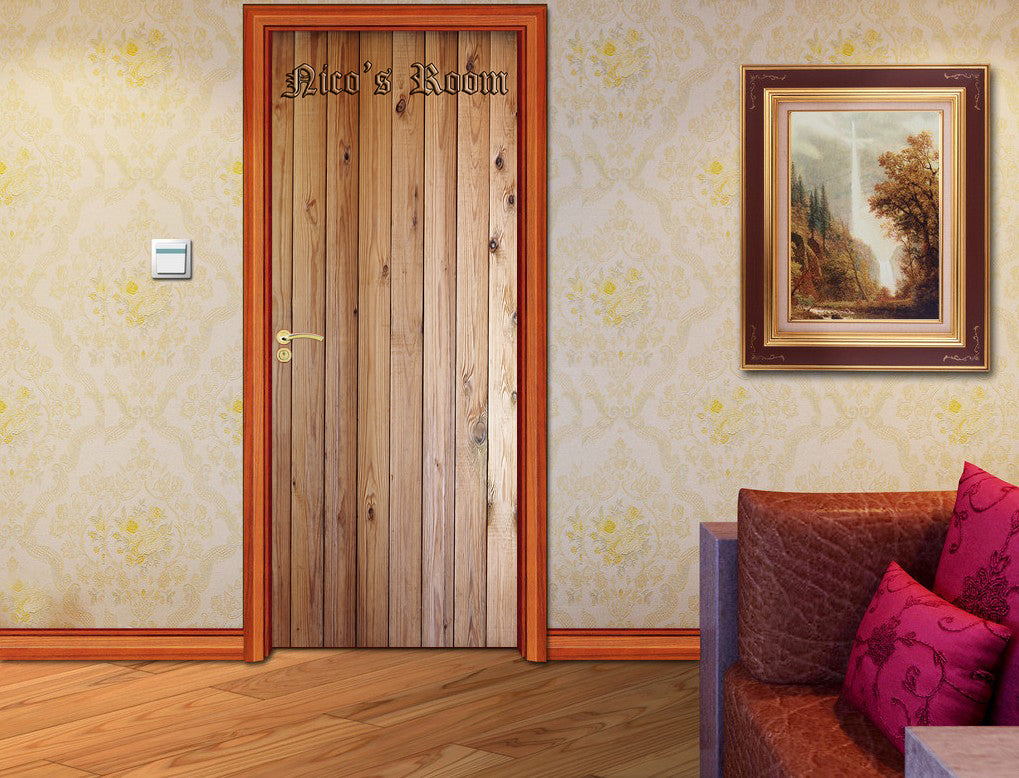 Wood Planks Personalized Name DOOR WRAP Decal Removable Sticker D181