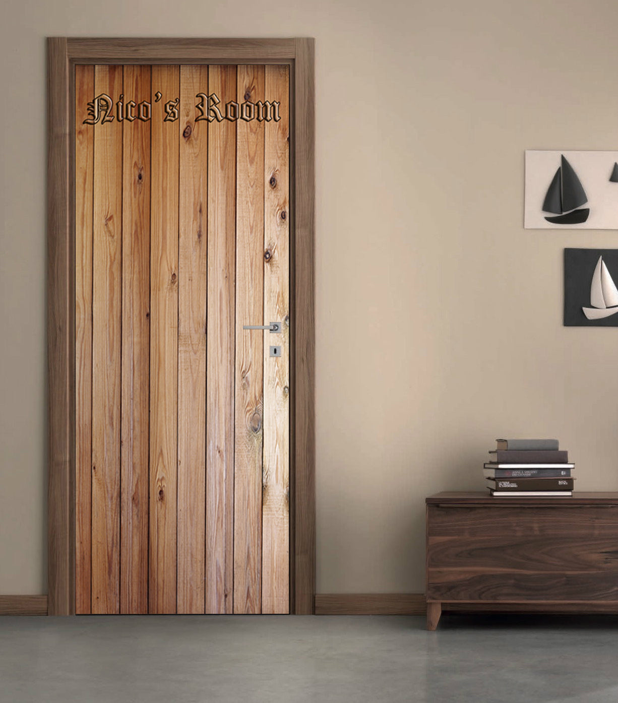 Wood Planks Personalized Name DOOR WRAP Decal Removable Sticker D181