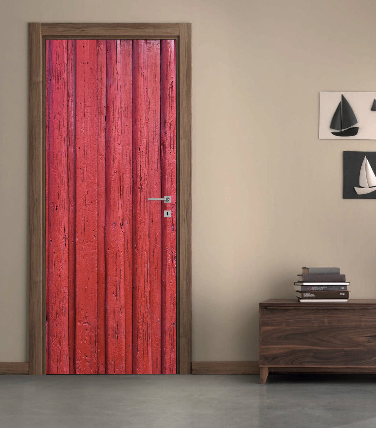 Red Wood Planks DIY DOOR WRAP Decal Removable Sticker D182