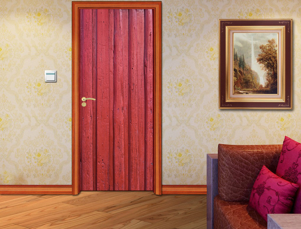 Red Wood Planks DIY DOOR WRAP Decal Removable Sticker D182