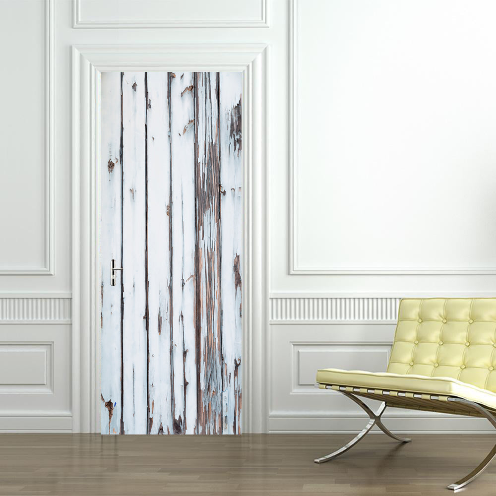 White Wood Planks Personalized Name DOOR WRAP Decal Removable Sticker D183