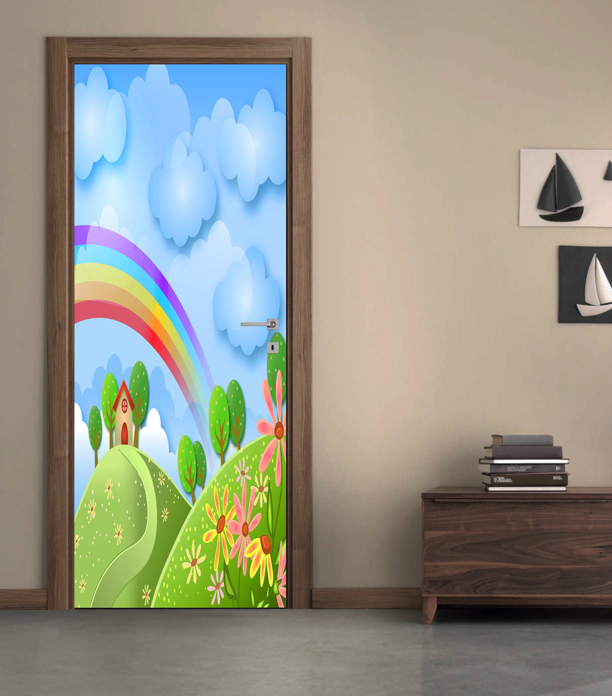 Cartoon Country View DIY DOOR WRAP Decal Autocollant amovible D184