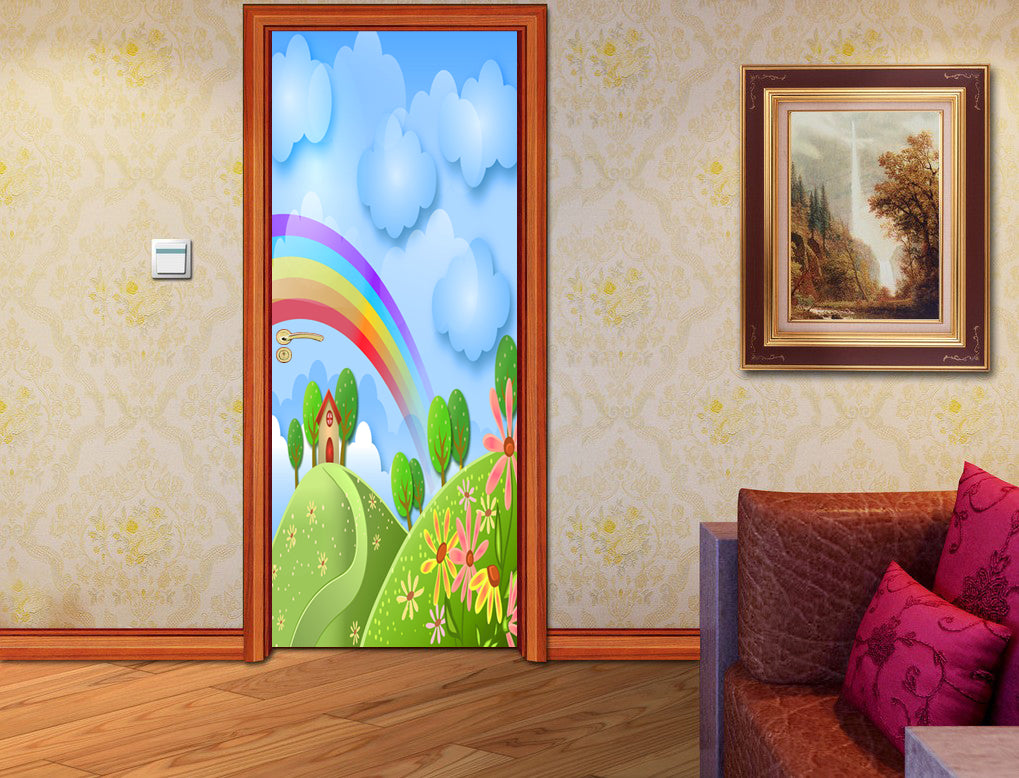 Cartoon Country View DIY DOOR WRAP Decal Autocollant amovible D184