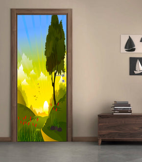 Vert coucher de soleil paysage bricolage porte enveloppe autocollant amovible autocollant D186